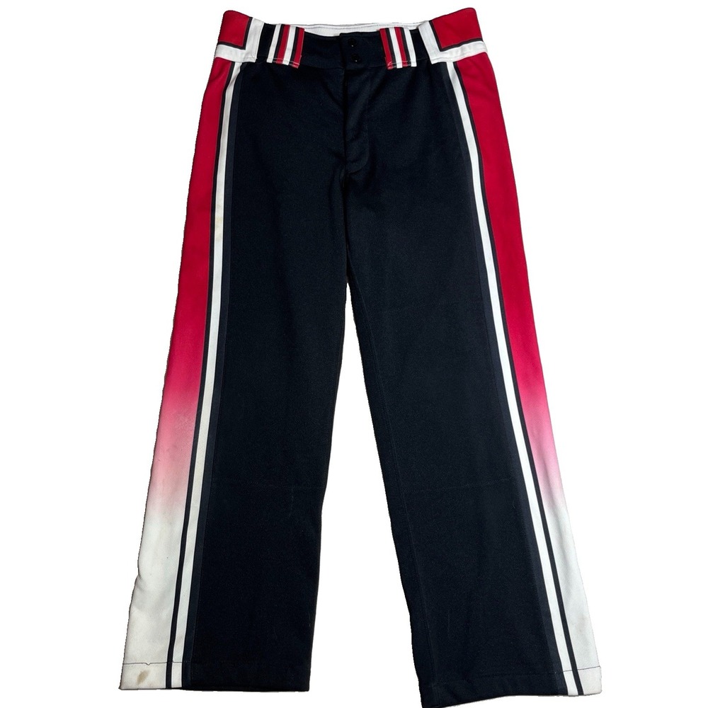 BOOMBAH Men Baseball Pants Joggers 36L Black Red White Striped Sweats Sports EUC